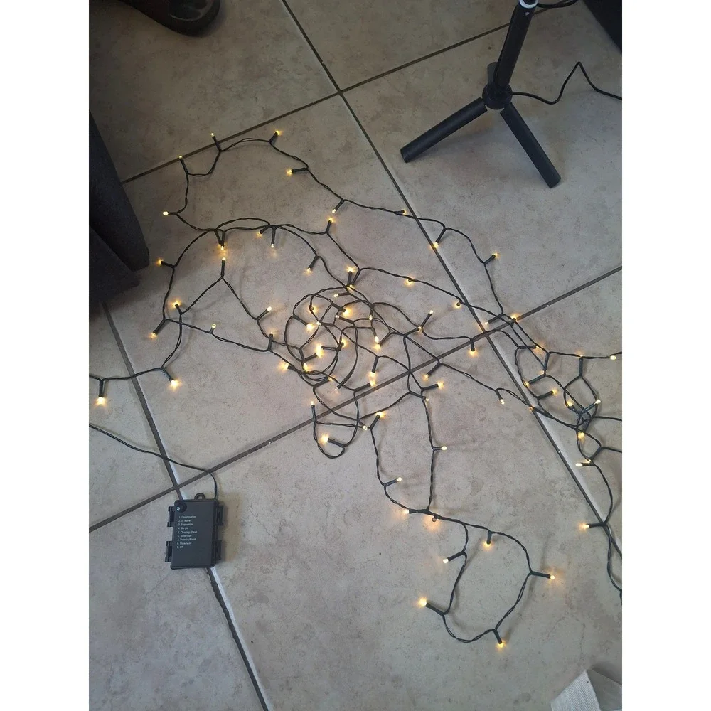 Warm White LED Fairy String Lights Battery Operated 8 Modes Green Wire